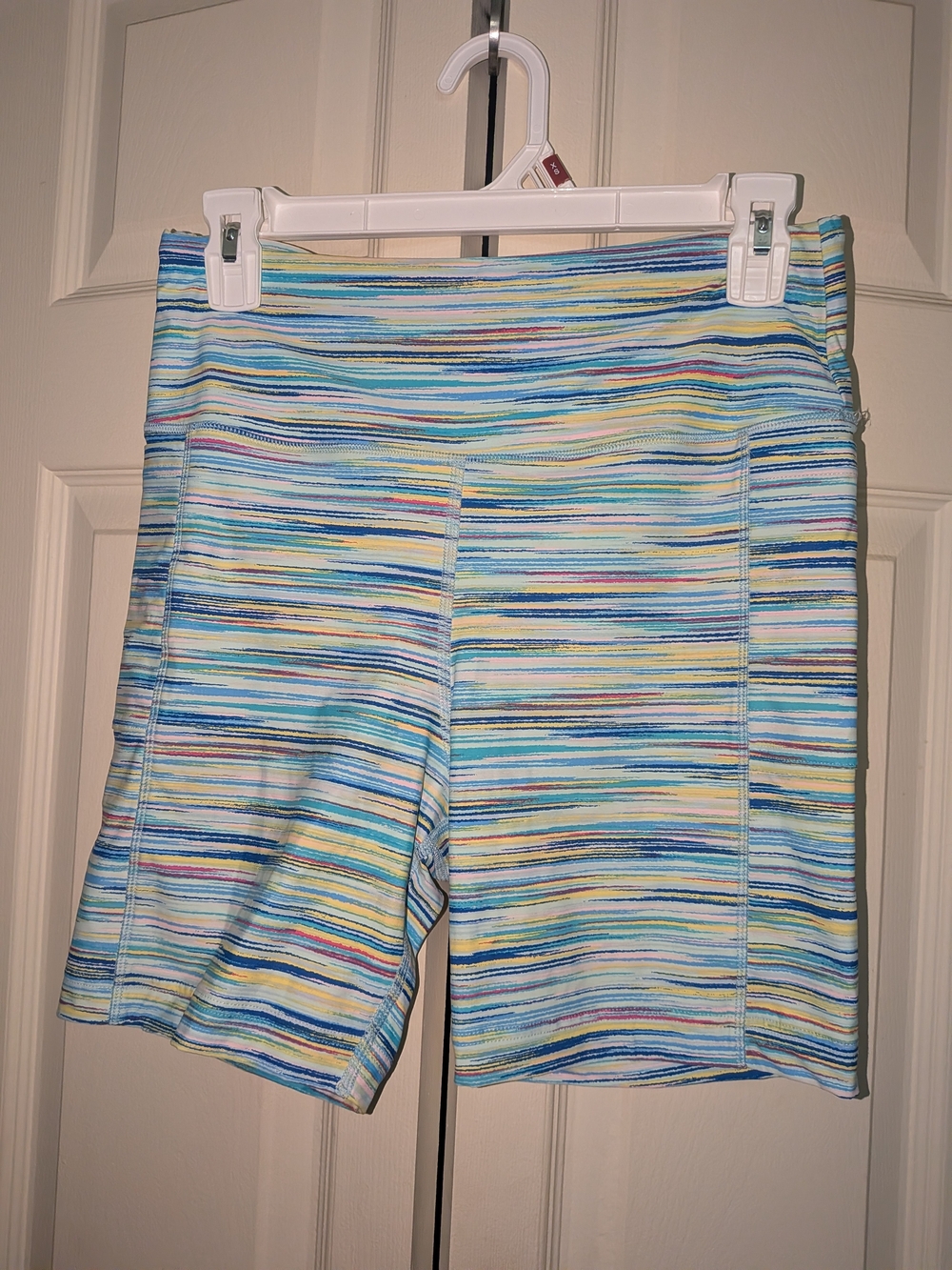 Lands' End Women's Multi-Stripe Blue & Pastel Bike Shorts